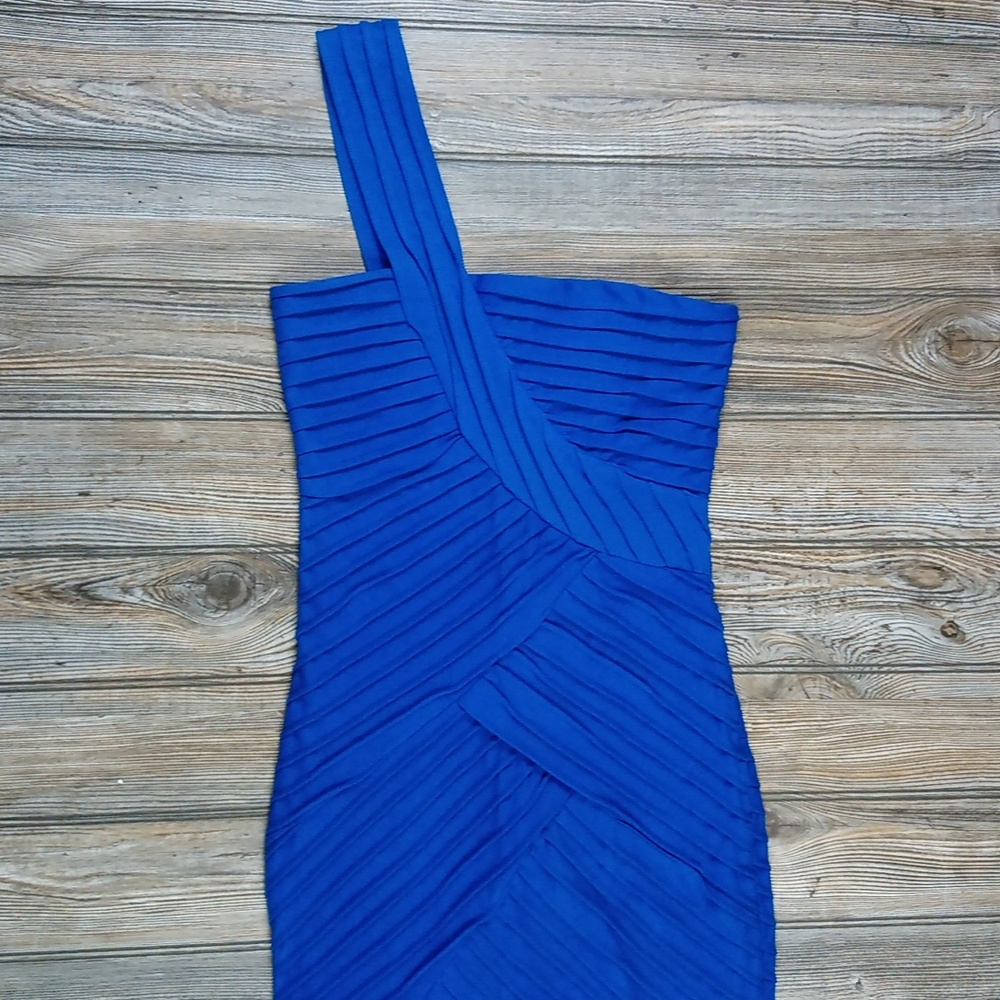 New Lovely Girl Blue Textured Fitted One Strap Mini Dress